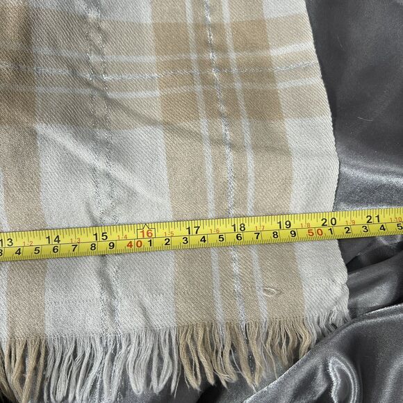 J. Crew Lambswool Plaid Scarf Preppy Beige Tan Silver Fall Winter Fringe 76"x20" - Picture 12 of 13